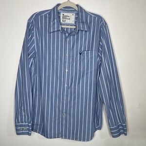 AMERICAN EAGLE Button Down Shirt Size Extra Large XL BLUE‎ STRIPED Vintage Fit